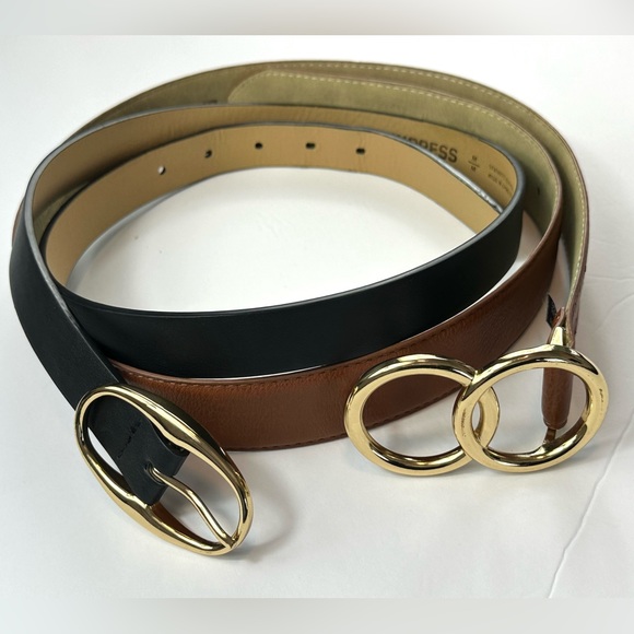 Express Synthetic Leather Belts Set of 2 Brown/Black Leather Size M - Picture 9 of 9